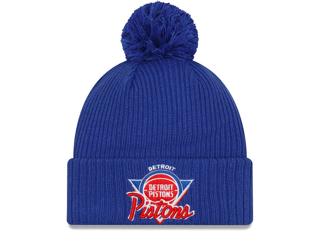 Knit Detroit Pistons New Era 2021 NBA Tip-Off Team Color Pom Cuffed Knit Hat - Blue
