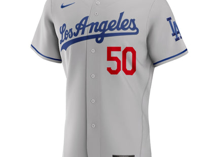 Authentic Men's Los Angeles Dodgers Mookie Betts Nike Gray Away Authentic Player Jersey