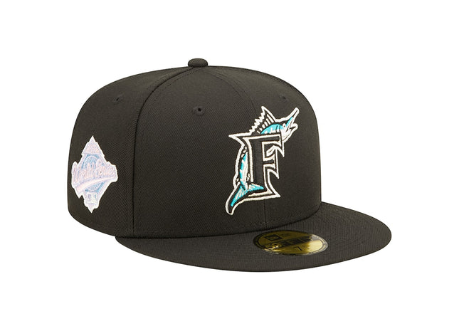 Pop Sweat Men's Florida Marlins New Era Black band Undervisor 1997 MLB World Series Cooperstown Collection 59FIFTY Fitted Hat