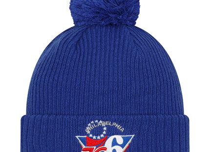 Knit Philadelphia 76ers New Era 2021 NBA Tip-Off Team Color Pom Cuffed Knit Hat - Royal